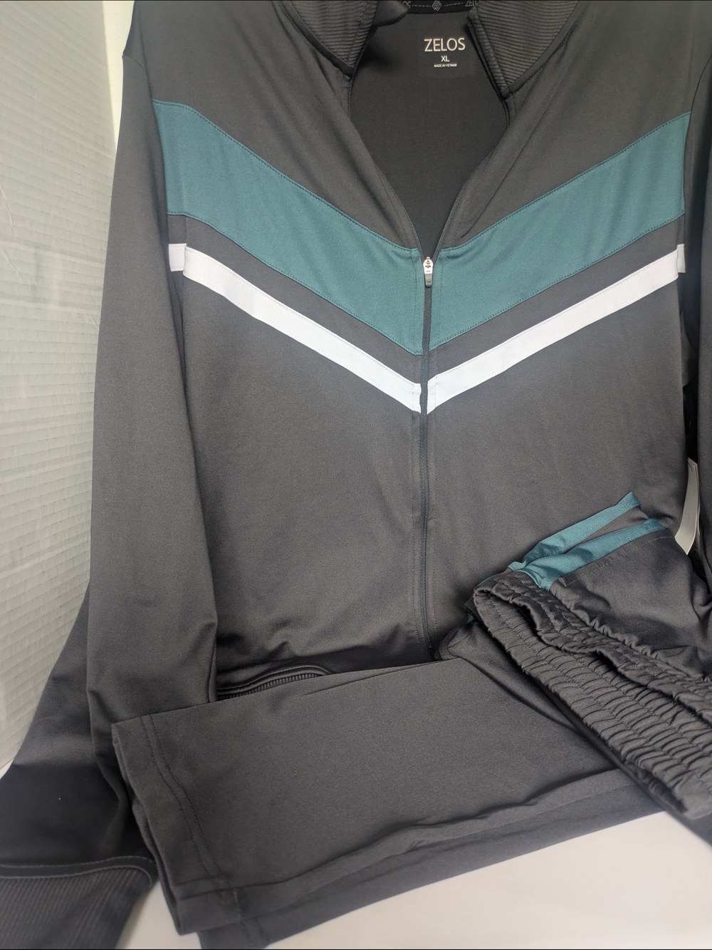 ZELOS Black & Teal Track Jacket with White Stripe